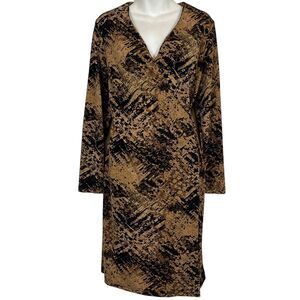 Believe Womens Wrap Style Long Sleeve Brown Black Print Jersey Knit Dress sz 12